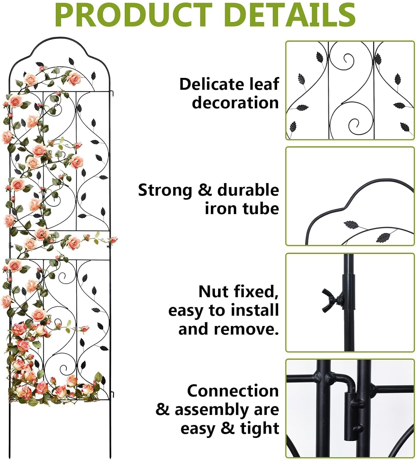 4 Packs 84 * 19 inch Metal Garden Trellis for Climbing Plants Outdoor,Heavy Duty,Black Coating Rustproof Trellis for Rose, Vegetable, Flowers, Expandable,Perfect for Training Climbing Plants