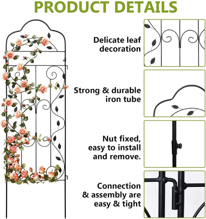 4 Packs 84 * 19 inch Metal Garden Trellis for Climbing Plants Outdoor,Heavy Duty,Black Coating Rustproof Trellis for Rose, Vegetable, Flowers, Expandable,Perfect for Training Climbing Plants