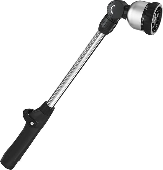 Garden Hose Wand Heavy Duty, 16 Inches Metal Watering Wand with 8 Spray Patterns, 180° Rotating Long Hose Nozzle Sprayer Wand with Thumb Flow Control for Watering Hanging Baskets and Shrubs