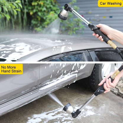 Garden Hose Wand Heavy Duty, 16 Inches Metal Watering Wand with 8 Spray Patterns, 180° Rotating Long Hose Nozzle Sprayer Wand with Thumb Flow Control for Watering Hanging Baskets and Shrubs