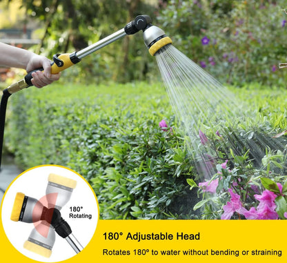 Garden Hose Wand Heavy Duty, 16 Inches Metal Watering Wand with 8 Spray Patterns, 180° Rotating Long Hose Nozzle Sprayer Wand with Thumb Flow Control for Watering Hanging Baskets and Shrubs