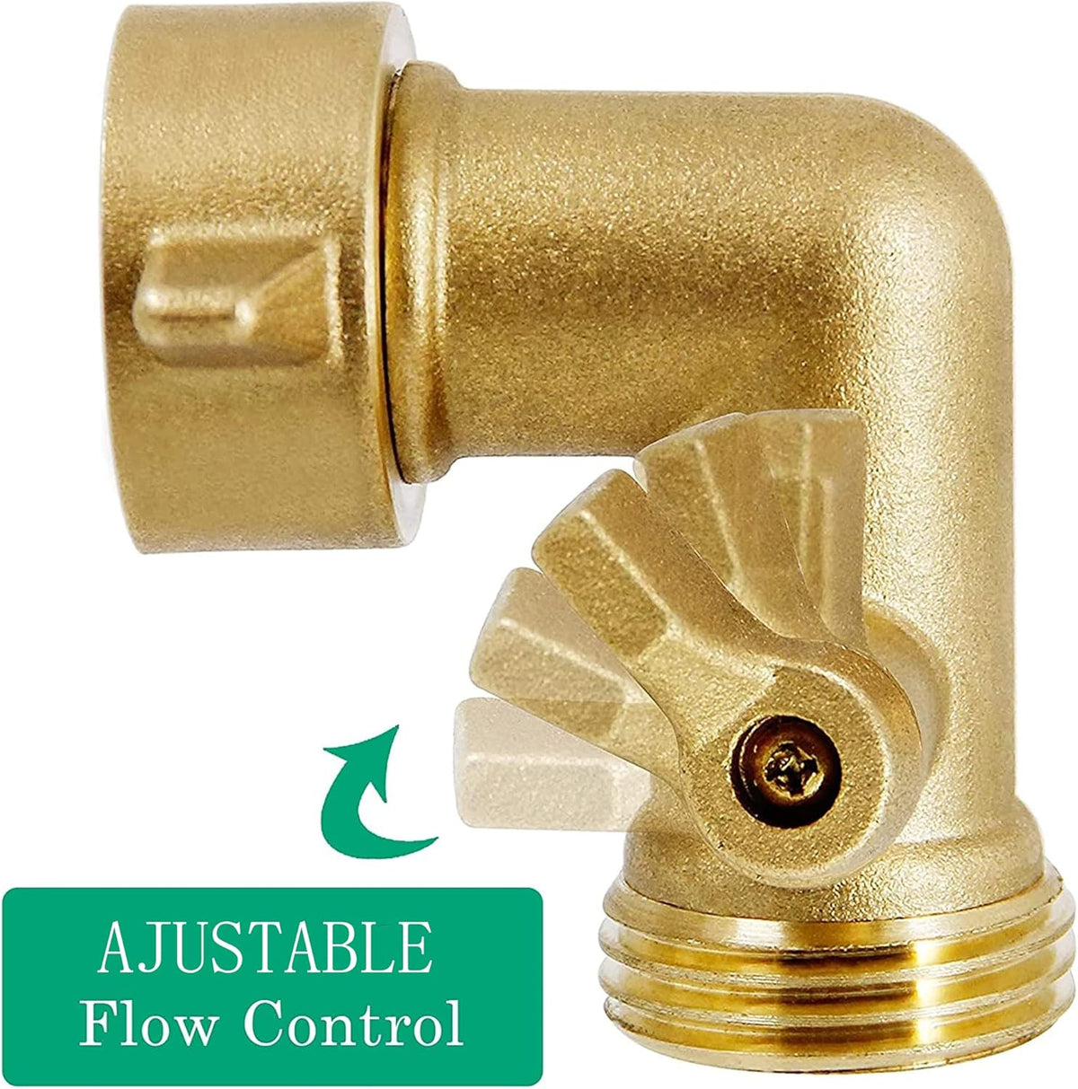 90 Degree Garden Hose Adapter with Shut Off Valves, 3/4" Solid Brass Garden Hose Elbow Connector with 2 Extra Pressure Washers (1)