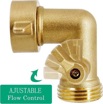90 Degree Garden Hose Adapter with Shut Off Valves, 3/4" Solid Brass Garden Hose Elbow Connector with 2 Extra Pressure Washers (1)