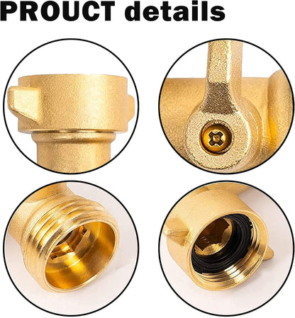 90 Degree Garden Hose Adapter with Shut Off Valves, 3/4" Solid Brass Garden Hose Elbow Connector with 2 Extra Pressure Washers (1)