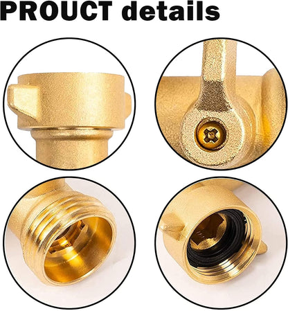 90 Degree Garden Hose Adapter with Shut Off Valves, 3/4" Solid Brass Garden Hose Elbow Connector with 2 Extra Pressure Washers (1)