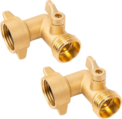 90 Degree Garden Hose Adapter with Shut Off Valves, 3/4" Solid Brass Garden Hose Elbow Connector with 2 Extra Pressure Washers (1)