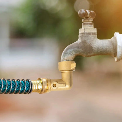90 Degree Garden Hose Adapter with Shut Off Valves, 3/4" Solid Brass Garden Hose Elbow Connector with 2 Extra Pressure Washers (1)