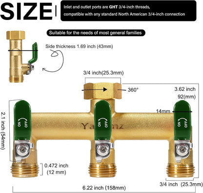 3 Way Garden Hose Splitter, 3/4" GHT Outdoor Water Spigot Splitter