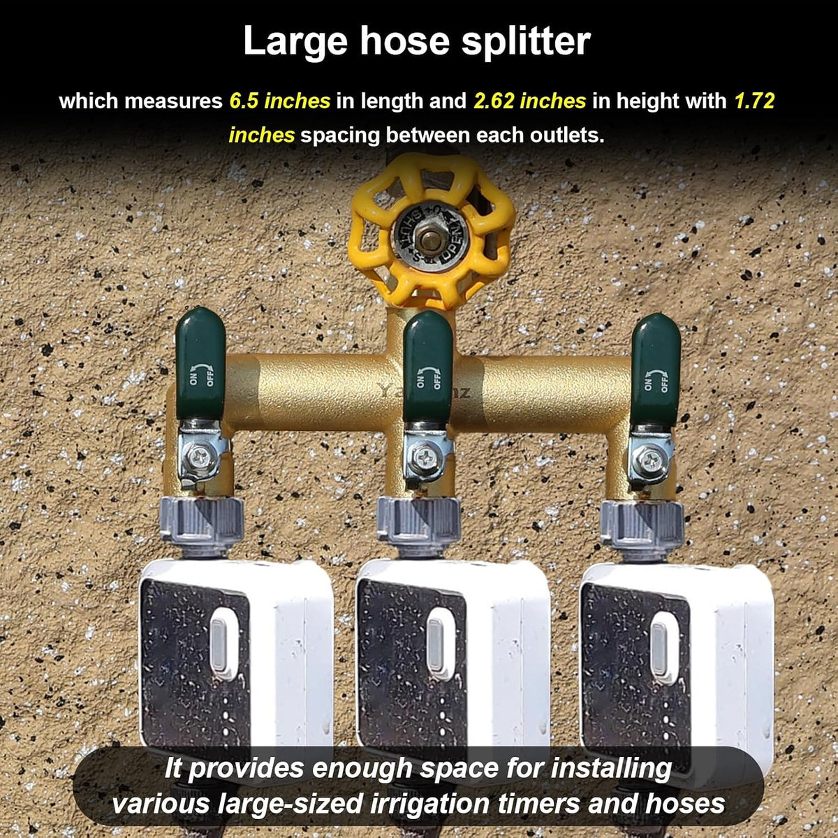 3 Way Garden Hose Splitter, 3/4" GHT Outdoor Water Spigot Splitter