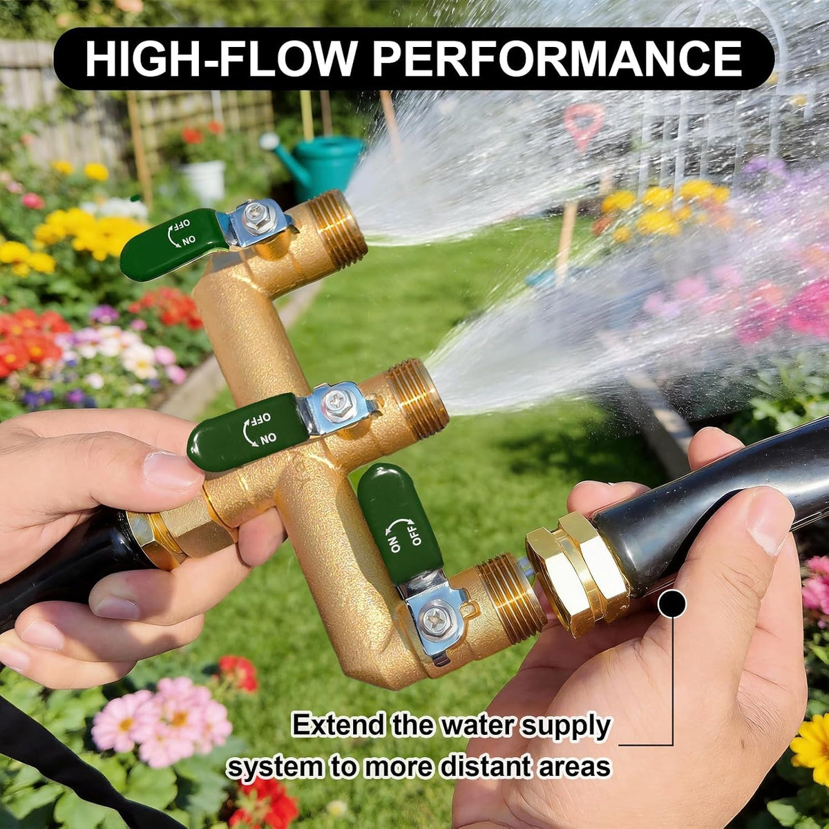 3 Way Garden Hose Splitter, 3/4" GHT Outdoor Water Spigot Splitter