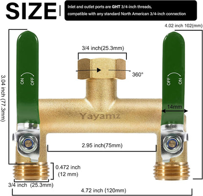 3 Way Garden Hose Splitter, 3/4" GHT Outdoor Water Spigot Splitter
