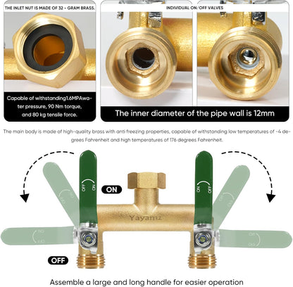 3 Way Garden Hose Splitter, 3/4" GHT Outdoor Water Spigot Splitter