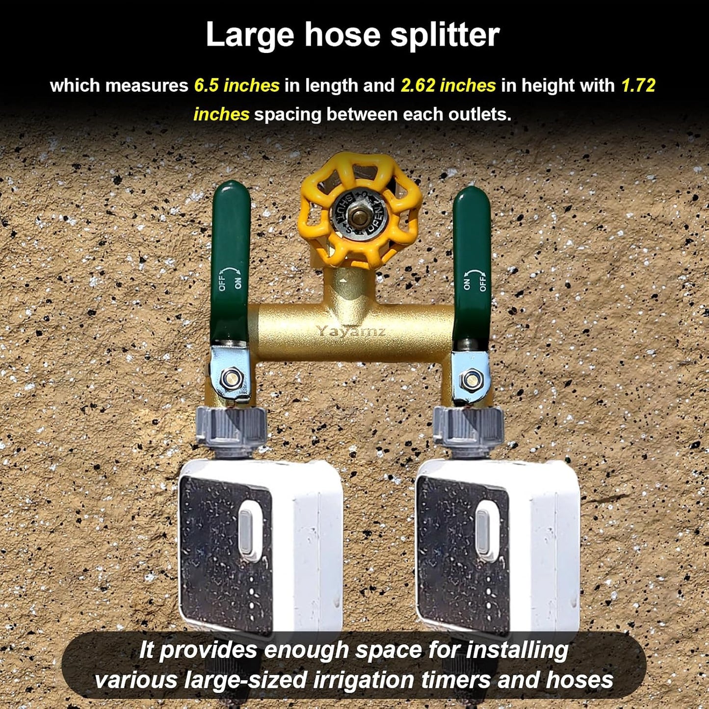 3 Way Garden Hose Splitter, 3/4" GHT Outdoor Water Spigot Splitter