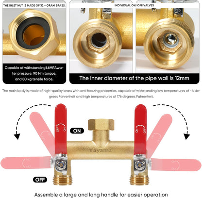 3 Way Garden Hose Splitter, 3/4" GHT Outdoor Water Spigot Splitter
