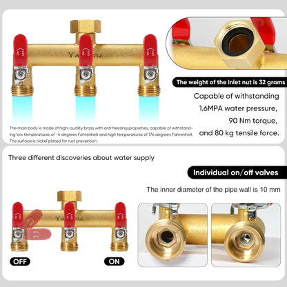 3 Way Garden Hose Splitter, 3/4" GHT Outdoor Water Spigot Splitter