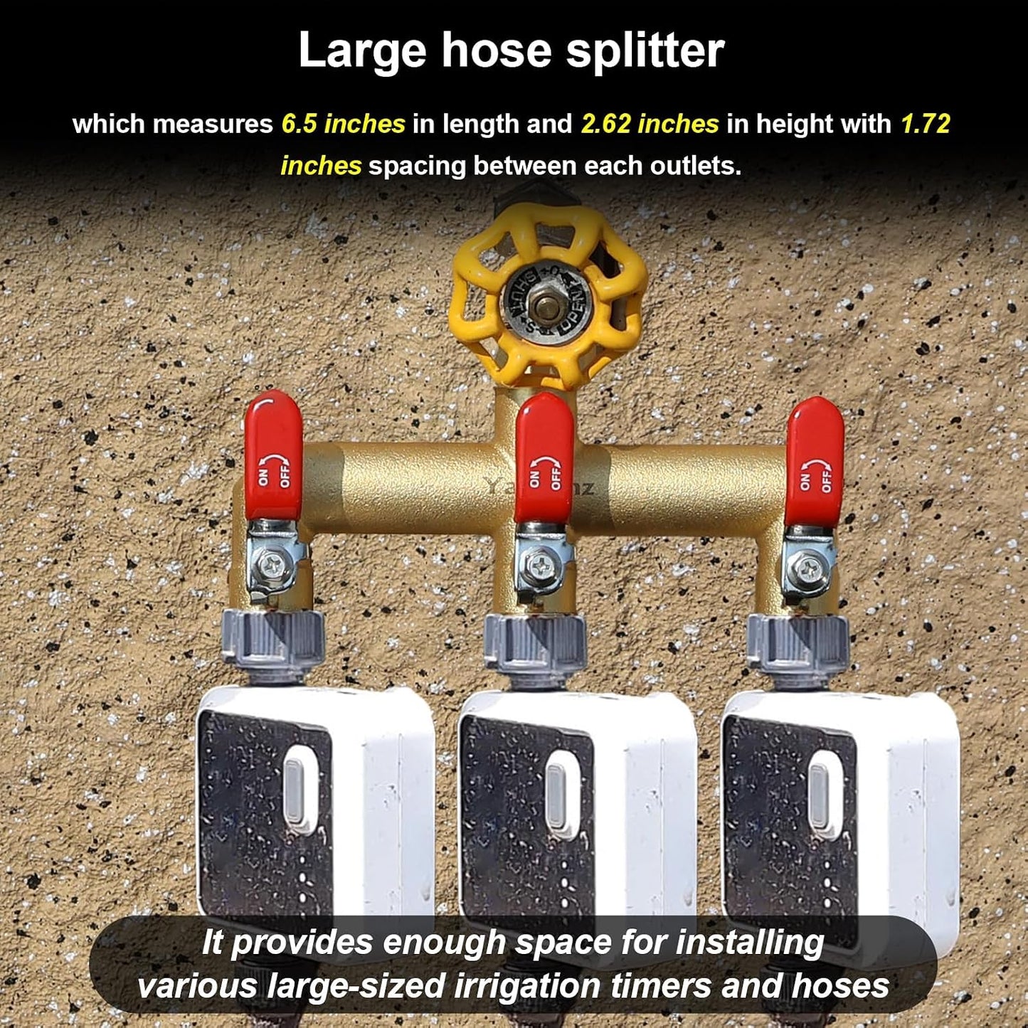 3 Way Garden Hose Splitter, 3/4" GHT Outdoor Water Spigot Splitter