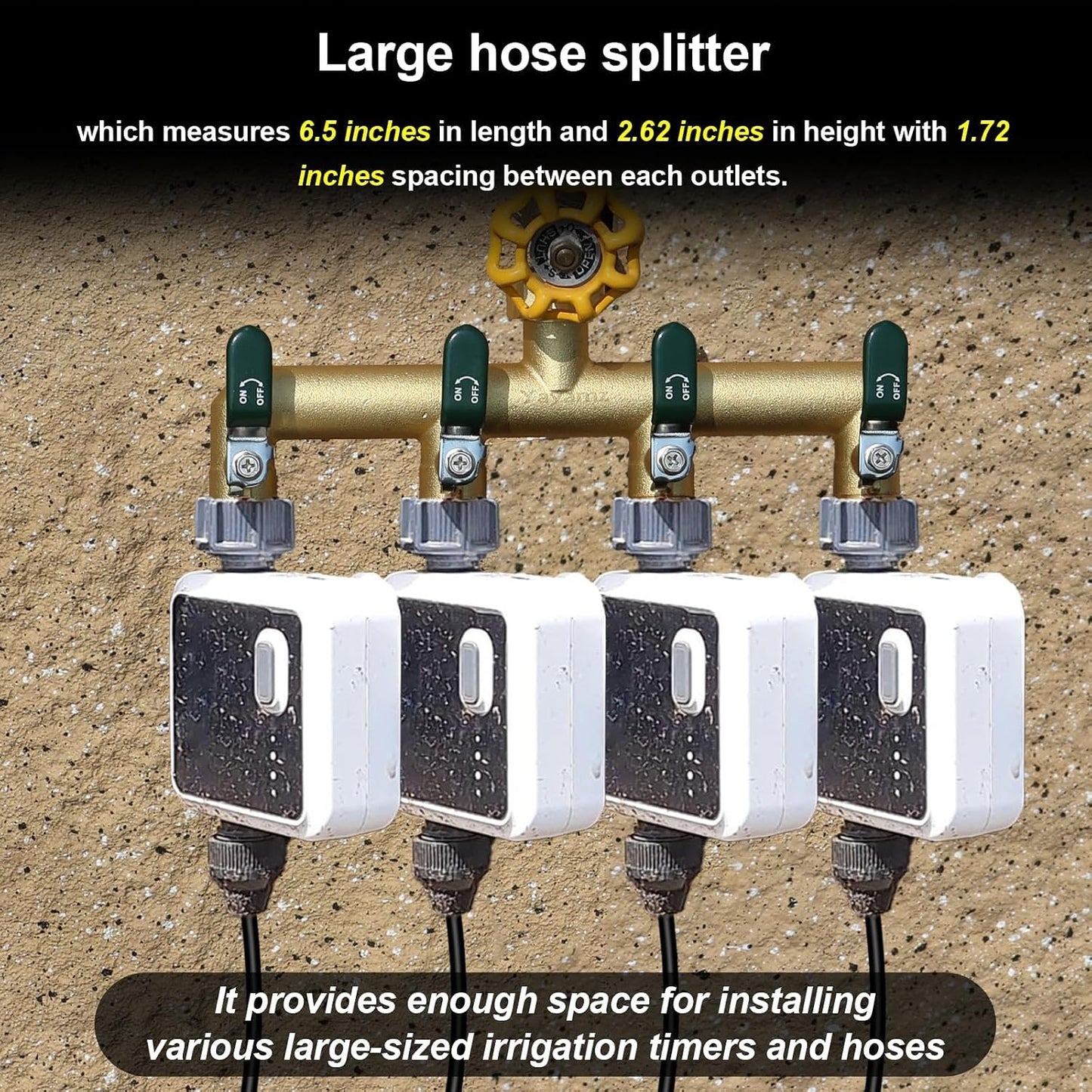 3 Way Garden Hose Splitter, 3/4" GHT Outdoor Water Spigot Splitter
