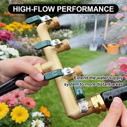 3 Way Garden Hose Splitter, 3/4" GHT Outdoor Water Spigot Splitter