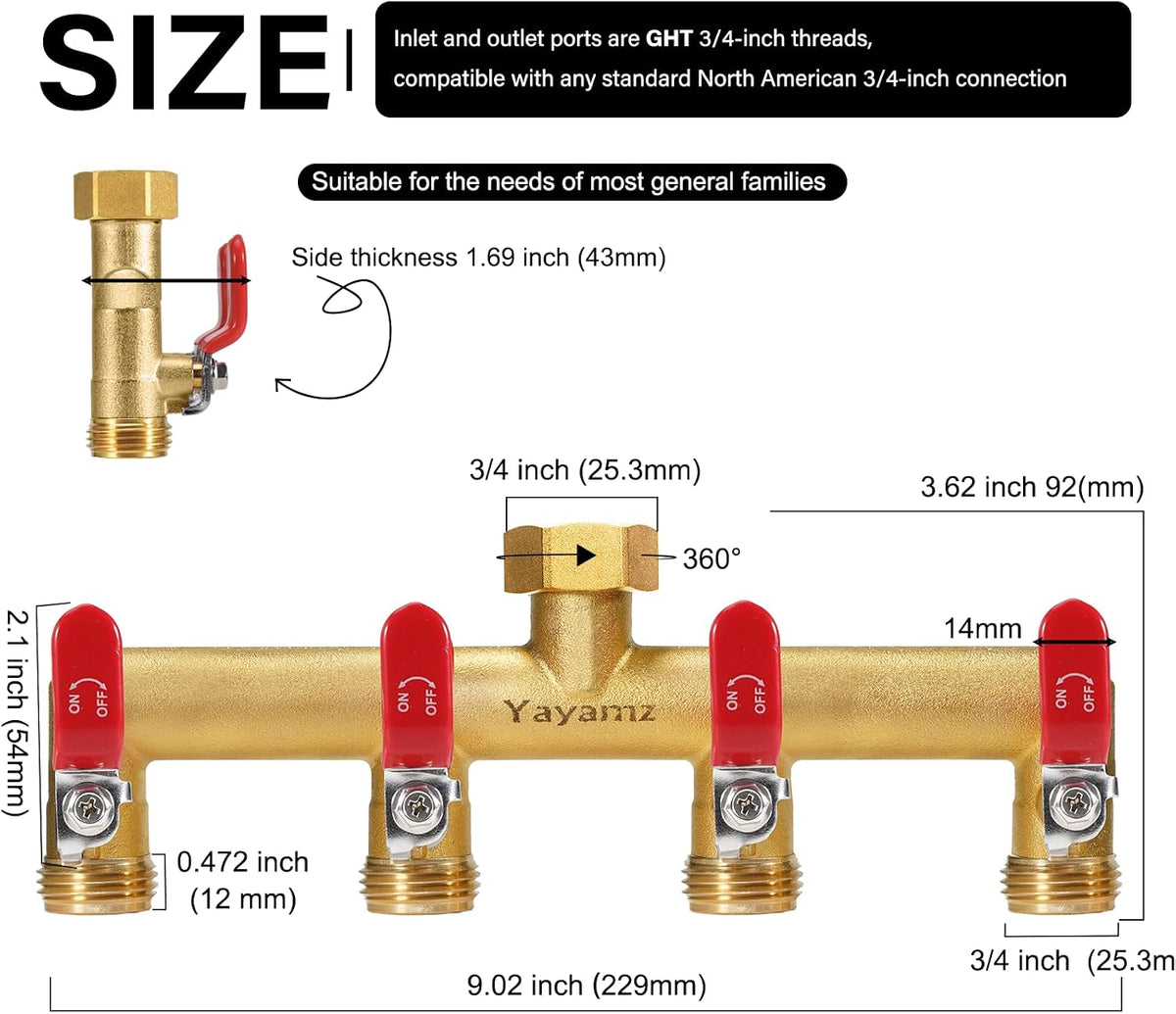 3 Way Garden Hose Splitter, 3/4" GHT Outdoor Water Spigot Splitter