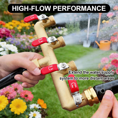 3 Way Garden Hose Splitter, 3/4" GHT Outdoor Water Spigot Splitter