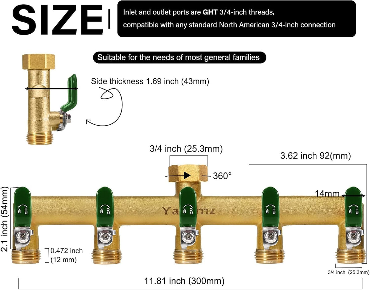 3 Way Garden Hose Splitter, 3/4" GHT Outdoor Water Spigot Splitter