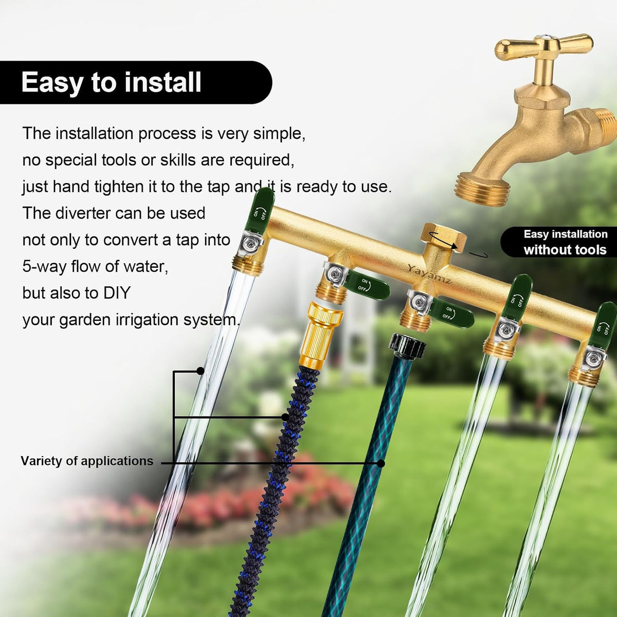 3 Way Garden Hose Splitter, 3/4" GHT Outdoor Water Spigot Splitter