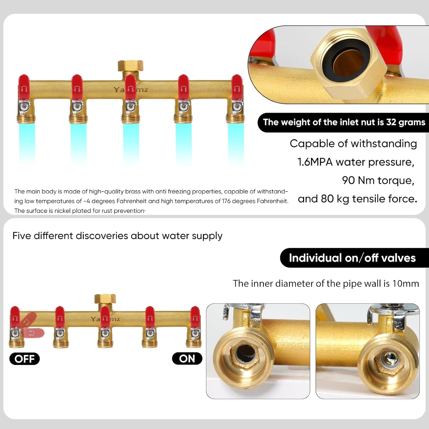 3 Way Garden Hose Splitter, 3/4" GHT Outdoor Water Spigot Splitter