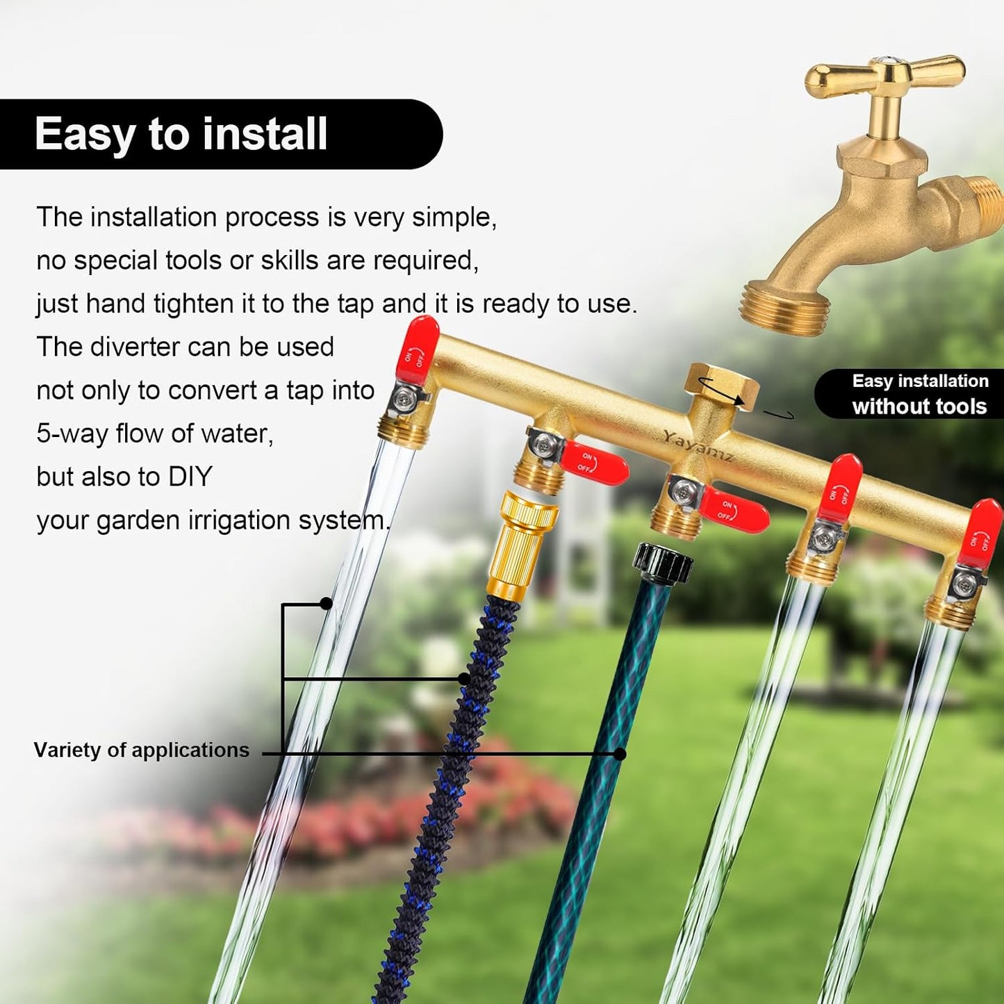 3 Way Garden Hose Splitter, 3/4" GHT Outdoor Water Spigot Splitter
