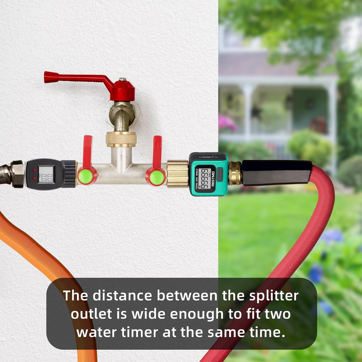 Hose Splitter 2 Way, High Flow Garden Hose Splitter, 3/4” Ght Inlet Brass Heavy Duty Hose Converter, Full Flow water 2 Way Faucet hose splitter, Long Handle Hose Valve Large Outlet.