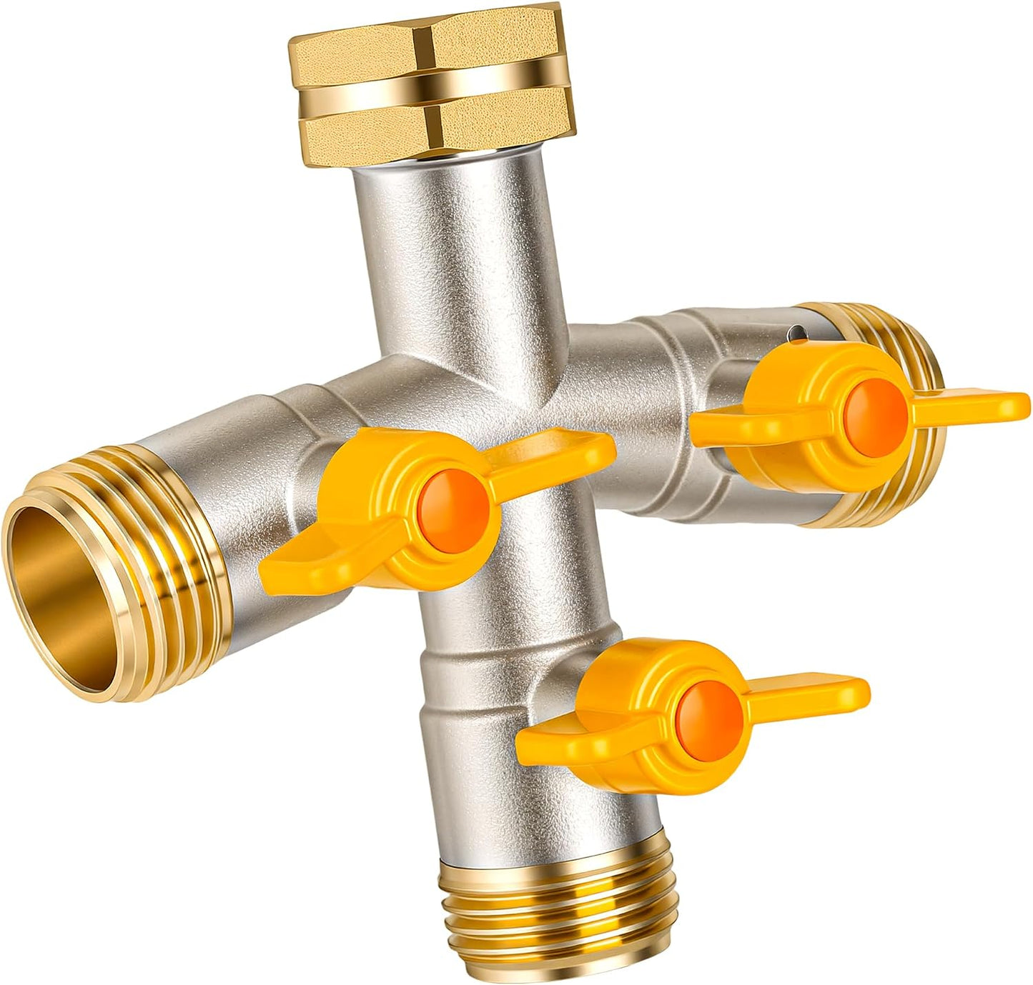 Hose Splitter 2 Way, High Flow Garden Hose Splitter, 3/4” Ght Inlet Brass Heavy Duty Hose Converter, Full Flow water 2 Way Faucet hose splitter, Long Handle Hose Valve Large Outlet.