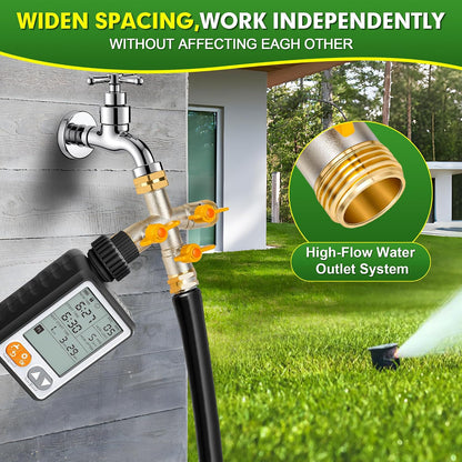 Hose Splitter 2 Way, High Flow Garden Hose Splitter, 3/4” Ght Inlet Brass Heavy Duty Hose Converter, Full Flow water 2 Way Faucet hose splitter, Long Handle Hose Valve Large Outlet.