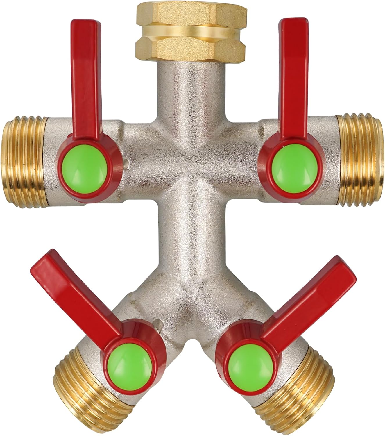 Hose Splitter 2 Way, High Flow Garden Hose Splitter, 3/4” Ght Inlet Brass Heavy Duty Hose Converter, Full Flow water 2 Way Faucet hose splitter, Long Handle Hose Valve Large Outlet.