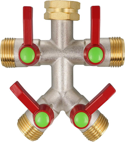 Hose Splitter 2 Way, High Flow Garden Hose Splitter, 3/4” Ght Inlet Brass Heavy Duty Hose Converter, Full Flow water 2 Way Faucet hose splitter, Long Handle Hose Valve Large Outlet.