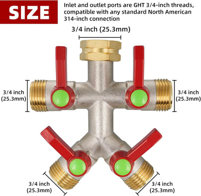 Hose Splitter 2 Way, High Flow Garden Hose Splitter, 3/4” Ght Inlet Brass Heavy Duty Hose Converter, Full Flow water 2 Way Faucet hose splitter, Long Handle Hose Valve Large Outlet.