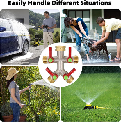 Hose Splitter 2 Way, High Flow Garden Hose Splitter, 3/4” Ght Inlet Brass Heavy Duty Hose Converter, Full Flow water 2 Way Faucet hose splitter, Long Handle Hose Valve Large Outlet.