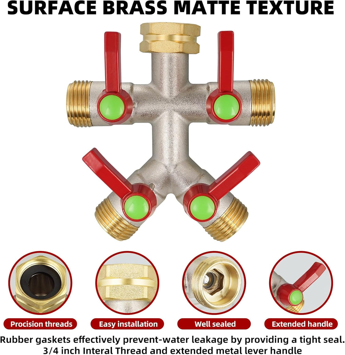 Hose Splitter 2 Way, High Flow Garden Hose Splitter, 3/4” Ght Inlet Brass Heavy Duty Hose Converter, Full Flow water 2 Way Faucet hose splitter, Long Handle Hose Valve Large Outlet.