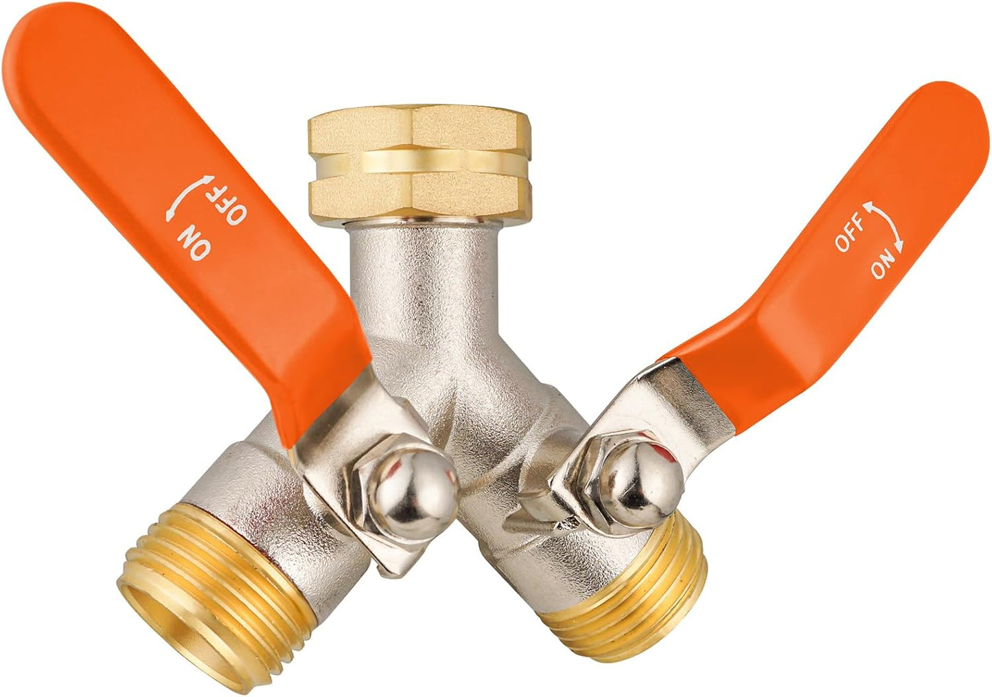 Hose Splitter 2 Way, High Flow Garden Hose Splitter, 3/4” Ght Inlet Brass Heavy Duty Hose Converter, Full Flow water 2 Way Faucet hose splitter, Long Handle Hose Valve Large Outlet.