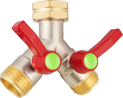 Hose Splitter 2 Way, High Flow Garden Hose Splitter, 3/4” Ght Inlet Brass Heavy Duty Hose Converter, Full Flow water 2 Way Faucet hose splitter, Long Handle Hose Valve Large Outlet.