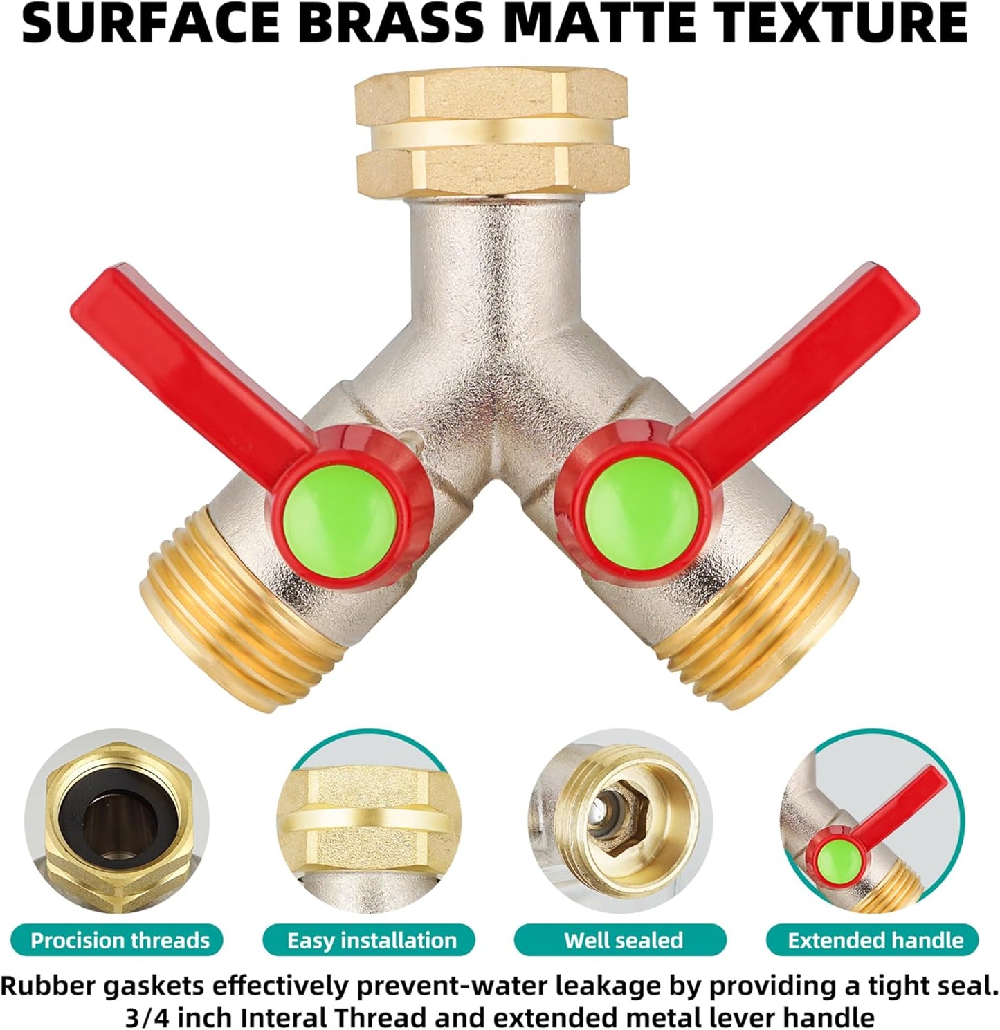 Hose Splitter 2 Way, High Flow Garden Hose Splitter, 3/4” Ght Inlet Brass Heavy Duty Hose Converter, Full Flow water 2 Way Faucet hose splitter, Long Handle Hose Valve Large Outlet.