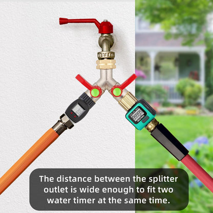 Hose Splitter 2 Way, High Flow Garden Hose Splitter, 3/4” Ght Inlet Brass Heavy Duty Hose Converter, Full Flow water 2 Way Faucet hose splitter, Long Handle Hose Valve Large Outlet.