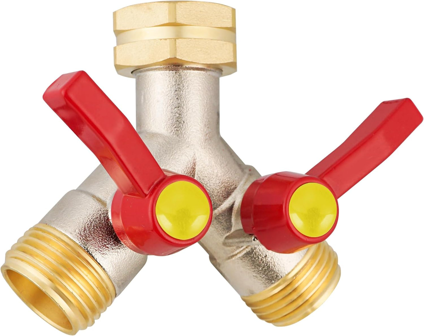 Hose Splitter 2 Way, High Flow Garden Hose Splitter, 3/4” Ght Inlet Brass Heavy Duty Hose Converter, Full Flow water 2 Way Faucet hose splitter, Long Handle Hose Valve Large Outlet.