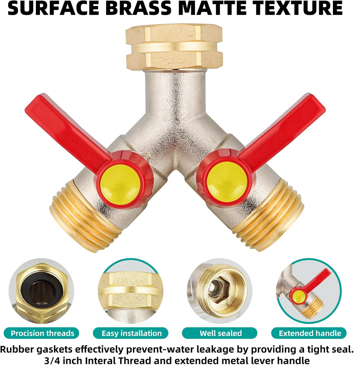 Hose Splitter 2 Way, High Flow Garden Hose Splitter, 3/4” Ght Inlet Brass Heavy Duty Hose Converter, Full Flow water 2 Way Faucet hose splitter, Long Handle Hose Valve Large Outlet.