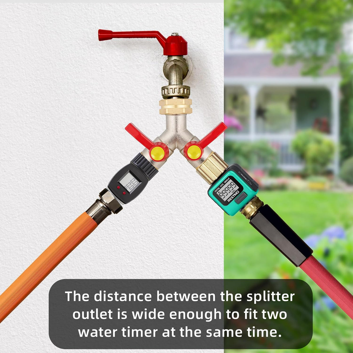 Hose Splitter 2 Way, High Flow Garden Hose Splitter, 3/4” Ght Inlet Brass Heavy Duty Hose Converter, Full Flow water 2 Way Faucet hose splitter, Long Handle Hose Valve Large Outlet.