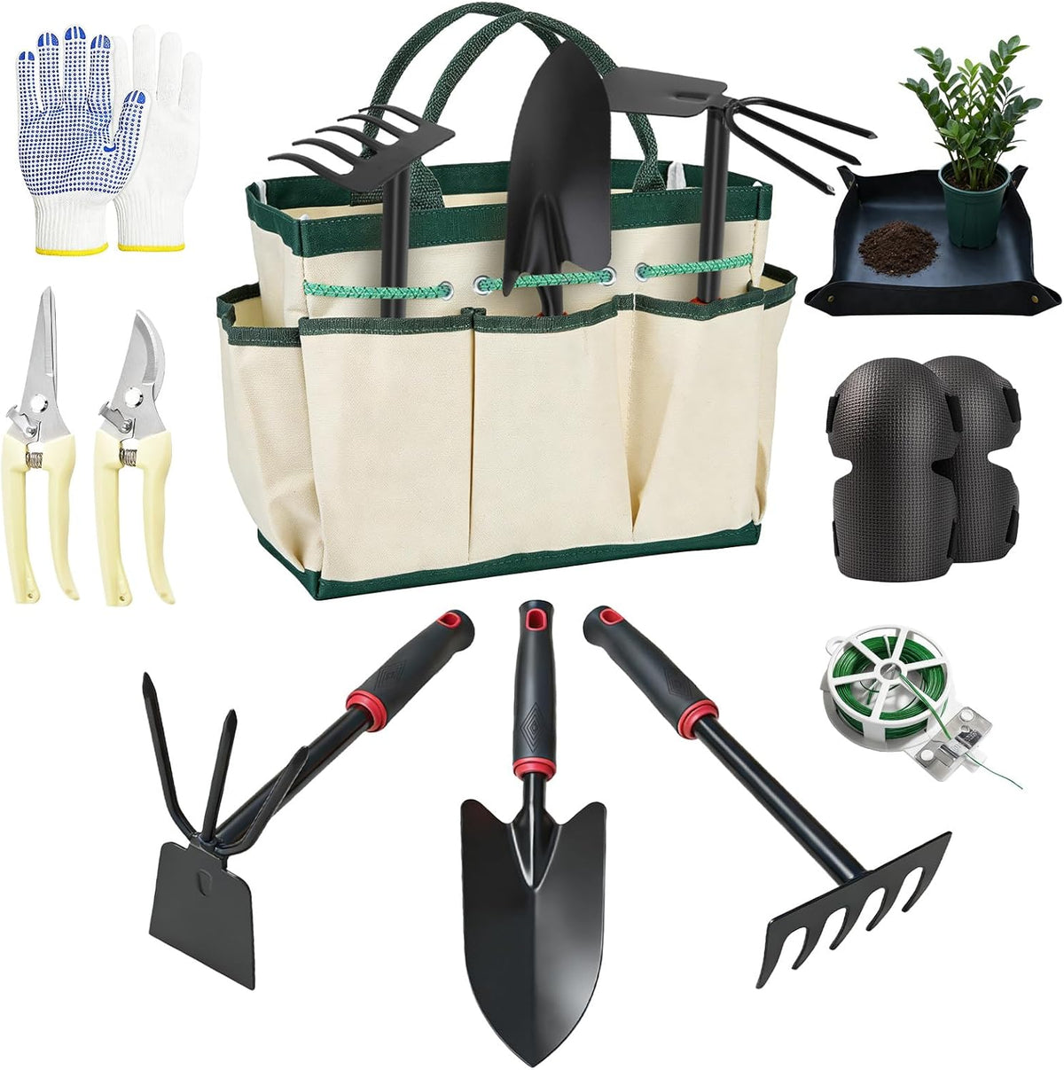 Gardening Tool Set, 10Pc Heavy Duty Garden Kit with Repotting Mat