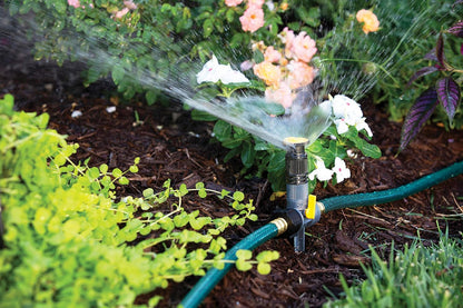 Multi Adjustable Lawn Sprinkler on a Spike with Integrated Flow-Control, Waters Up to 30 ft. Diameter, Adjustable Spray Angle ,Direction and Length