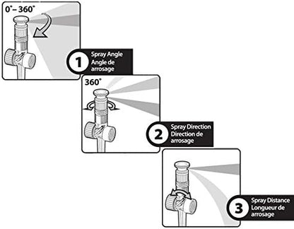 Multi Adjustable Lawn Sprinkler on a Spike with Integrated Flow-Control, Waters Up to 30 ft. Diameter, Adjustable Spray Angle ,Direction and Length
