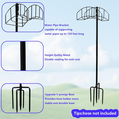 Garden Hose Holder Stand - Frestanding Heavy Duty Metal Water Hose Hanger, Detachable Hose Storage Organizer Holds 150ft, 2-Pack for Outside Yard Lawn (Black)