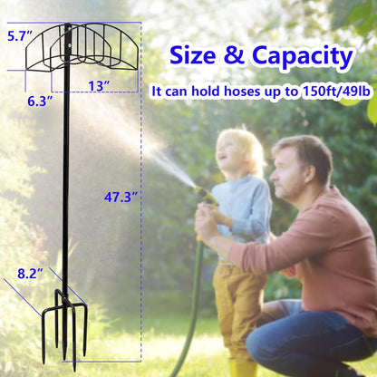 Garden Hose Holder Stand - Frestanding Heavy Duty Metal Water Hose Hanger, Detachable Hose Storage Organizer Holds 150ft, 2-Pack for Outside Yard Lawn (Black)