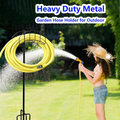 Garden Hose Holder Stand - Frestanding Heavy Duty Metal Water Hose Hanger, Detachable Hose Storage Organizer Holds 150ft, 2-Pack for Outside Yard Lawn (Black)