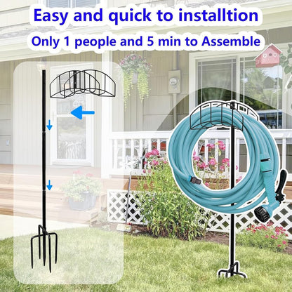 Garden Hose Holder Stand - Frestanding Heavy Duty Metal Water Hose Hanger, Detachable Hose Storage Organizer Holds 150ft, 2-Pack for Outside Yard Lawn (Black)